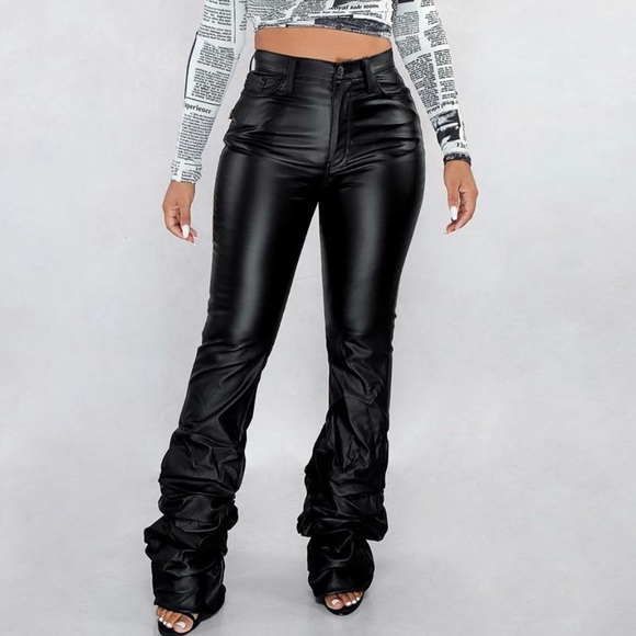 ruched leather pants
